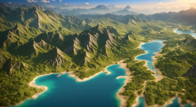 A detailed fantasy world map showcasing diverse landscapes including mountains forests rivers and oceans The vibrant colors and intricate details create an immersive and imaginative setting 4k animati