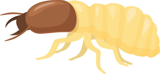 Cartoon termite is walking to the left of the frame