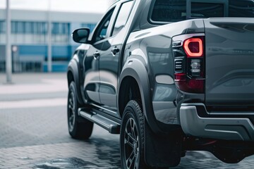 New grey SUV from Japan parked in long perspective rear view
