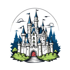 Obraz premium Hand Drawn Fairy Tale Castle Illustration