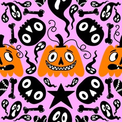 Halloween pumpkins seamless ghost monsters pattern for wrapping paper and fabric