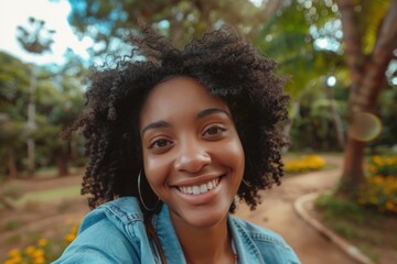 Woman with Curly Hair Smiling