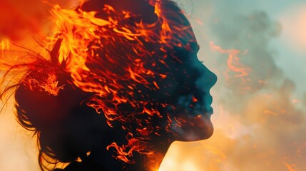 person with fiery flames, creating a powerful and intense