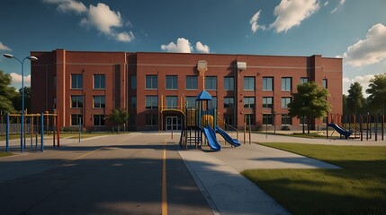 modern school building made with many windows for back to school background