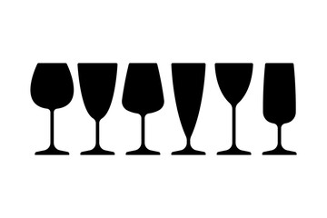 Glass icon. Set of different glasses. Black silhouette. Front side view. Vector simple flat graphic illustration. Isolated object on a white background. Isolate.