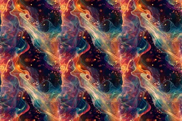 Obraz premium Vivid abstract seamless pattern with swirling multicolored smoke and glitter