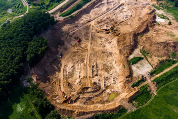 View from a high altitude of a sand pit being developed