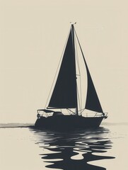Fototapeta premium Minimalist image of a sailboat silhouette against a serene ocean backdrop, perfect for promoting seafaring adventures. Generative AI