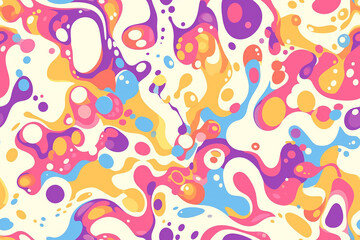 Psychedelic colorful blobs and shapes on a light background, creating a vibrant and energetic seamless pattern.