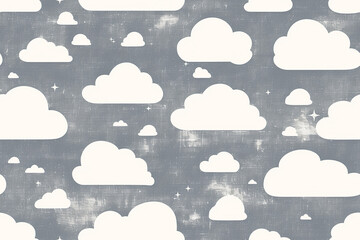 Obraz premium Minimalistic cloud pattern in white on a grey background, creating a seamless and calming tile design.