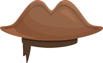 Brown leather tricorn hat with hair showing underneath, isolated on a white background