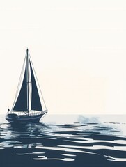 Fototapeta premium A minimalist silhouette of a sailboat on the water at sunset, perfect for companies offering sea travel and yachting experiences. Generative AI