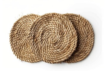 Round jute rug in 3 angles on white background