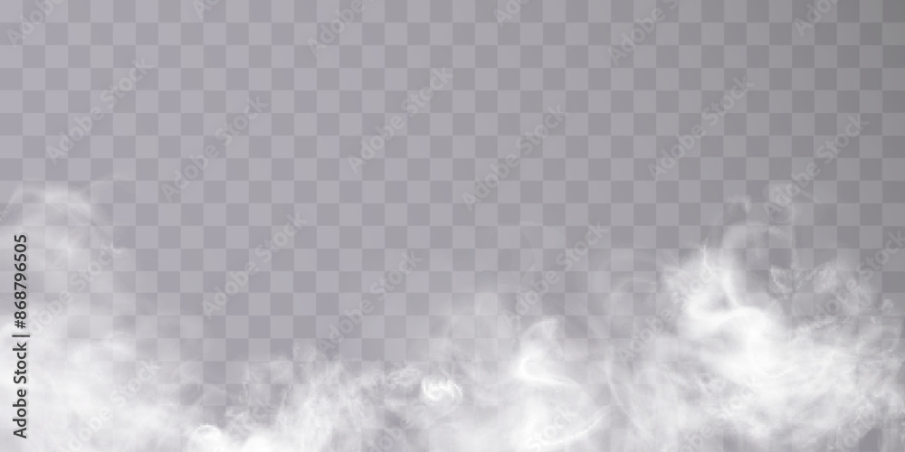 Aufkleber White translucent smoke steam cloudiness fog smog background. Vector special overlay effect isolated on transparent background for web design and illustrations.