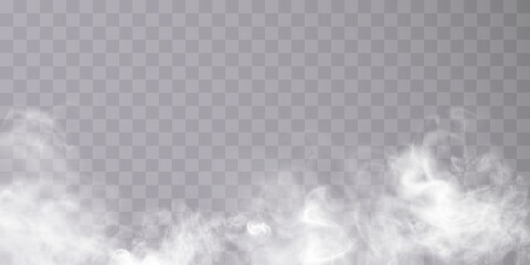 White translucent smoke steam cloudiness fog smog background. Vector special overlay effect isolated on transparent background for web design and illustrations.
