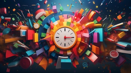 Obraz premium dynamic back to school background with a burst of colorful geometric shapes and symbols representing different academic subjects.