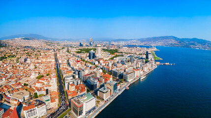 Obraz premium Izmir city centre aerial panoramic view in Turkey