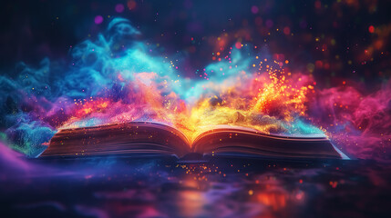 abstract lights and foils around opened book, knowledge is power. Wall Art Poster Print Design for Home Decor, Decoration Artwork, Wallpaper & Background