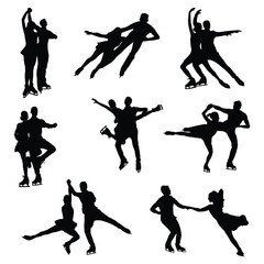 Couple's Ice Skating Vector Art Silhouette Bundle