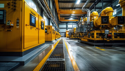 Generator room with two generators in factory standby for power backup, Diesel generator