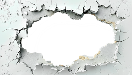 Hole breaking through white wall, cut out
