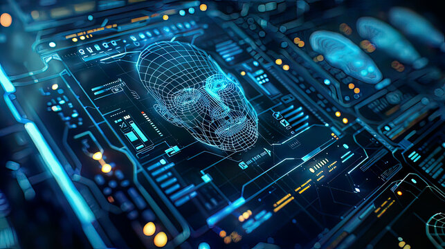 Face recognition biometric system, detailed patterns, sleek modern design,  
