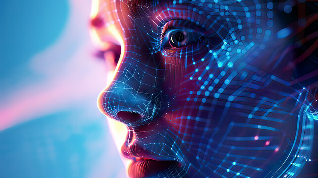 Face recognition for biometric security, detailed patterns, sleek modern design