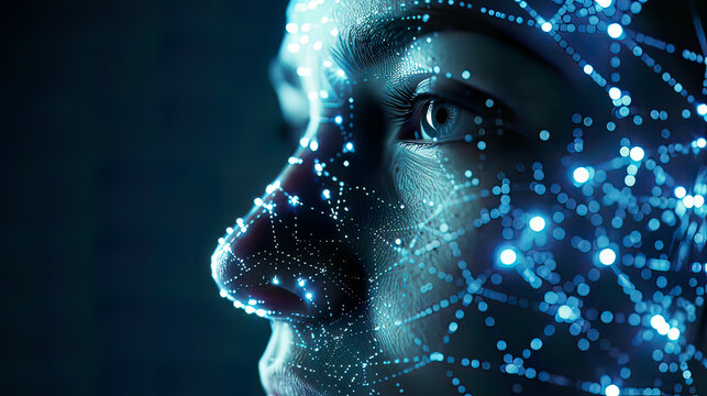 Face recognition for biometric security, detailed patterns, sleek modern design