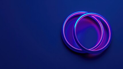 Clean cyber banner showcasing wedding rings with sleek lines and glowing elements with copy space
