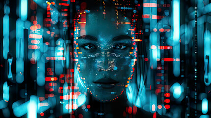 Futuristic AI recognizing and classifying human behavior, predictive technology for safety, city camera surveillance, detailed digital interfaces, advanced data collection,