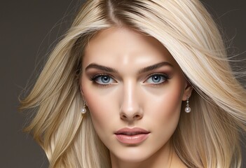 Fototapeta premium Wellness and glamour: Clean, straight, and beautifully bleached portrait of a young woman with long, brown hair styled at a salon
