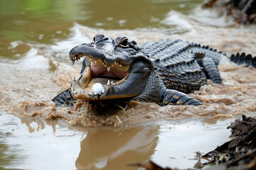 Obraz premium Alligator with Golf Ball in Mouth