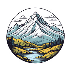 Mountain Landscape Vector Badge Illustration