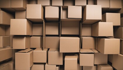 Sustainable living concept displayed in top view of arranged recycled cardboard boxes, promoting environmental consciousness and waste reduction