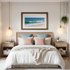 Revamp your room with a vintage bohemian concept featuring a pastel frame in a coastal style interior