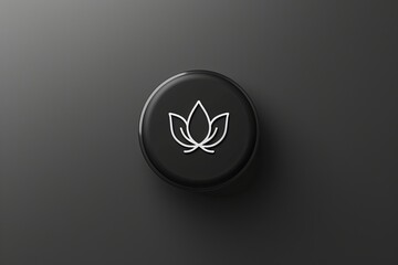 A black round badge with a white lotus flower icon in the center, showcasing a simple yet elegant design. Generative AI