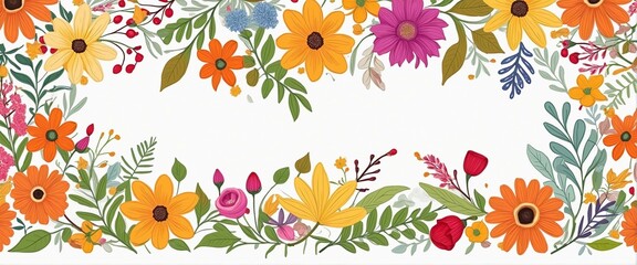 Seasonal Harvest Banner Featuring Hand-Drawn Colorful Leaves and Flowers in Fall Design