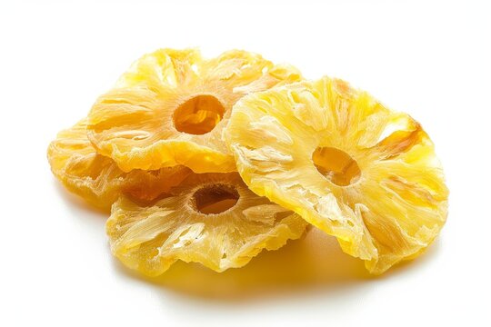 Vegan pineapple chips without sugar on white background