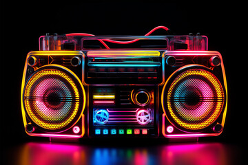 Neon-Lit Vintage Boombox