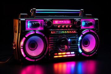 Neon Glow Retro Boombox