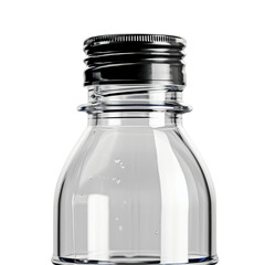 Close-up of an empty plastic bottle with a metal cap, isolated on a white background. Ideal for product packaging concepts or advertising.