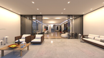 大きな窓があるリビングルーム　3DCGレンダリング