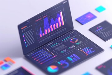 Minimalist depiction of market research with abstract cyber visuals and clean design with copy space