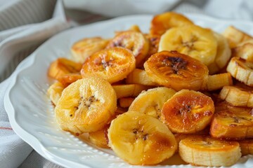 Banana chips in a white dish