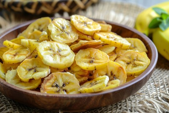 Banana chips dehydrated Kerala cuisine fried in oil with potato and spices