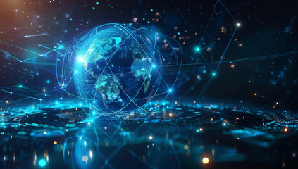 Mobile global internet communications. World wide web on phone via wireless satellite network technology. Smartphone digital connection at clouds services of all earth. Holographic abstract interface