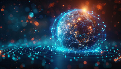 Mobile global internet communications. World wide web on phone via wireless satellite network technology. Smartphone digital connection at clouds services of all earth. Holographic abstract interface