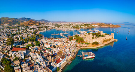 Obraz premium The Bodrum Castle and marina aerial panoramic view in Turkey