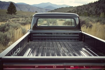 Black vintage truck with black truck bed