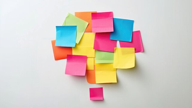Colorful sticky notes arranged on white background